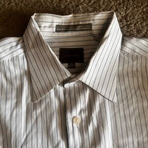 Calvin Klein Men's White Pinstripe Dress Shirt